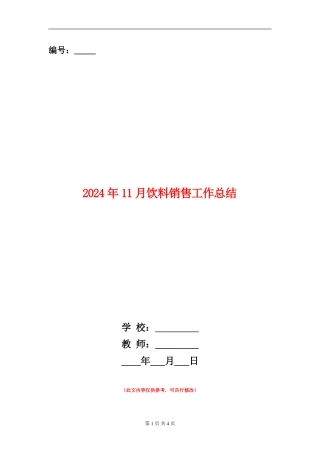 2024年11月饮料销售工作总结