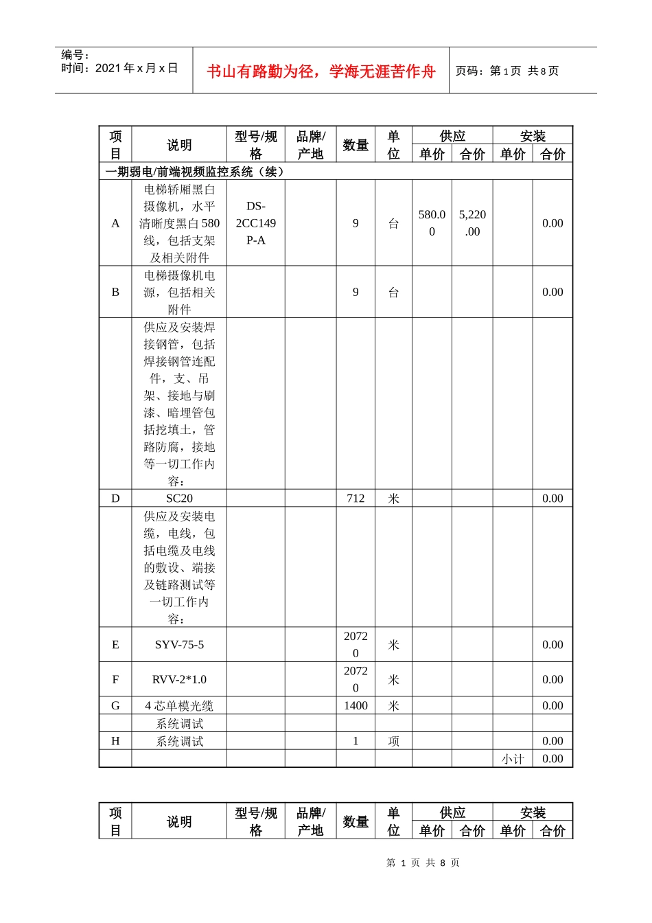 会议系统设备表单_第1页