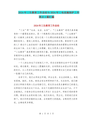 2024年三生教育工作总结与2024年三电设施保护工作要点2篇汇编