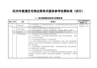 杭州市普通住宅物业服务分等收费标准
