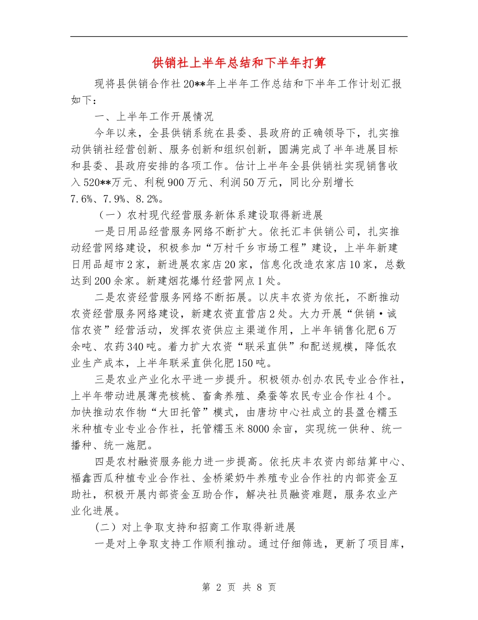 供销社上半年总结和下半年打算_第2页