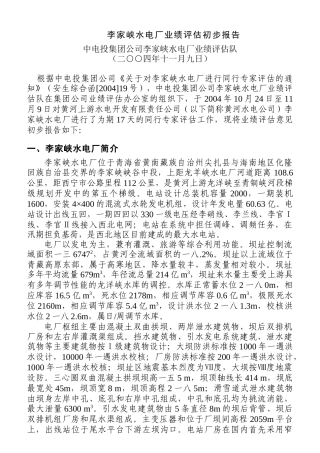 某水电厂业绩评估初步报告