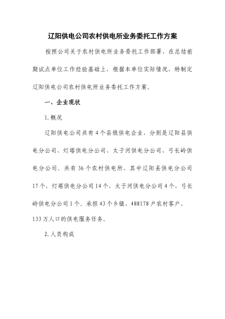 辽阳供电公司成立农电服务公司实施方案(1)