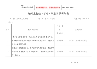 党风廉政站所室行政管理职权目录及个人职权目