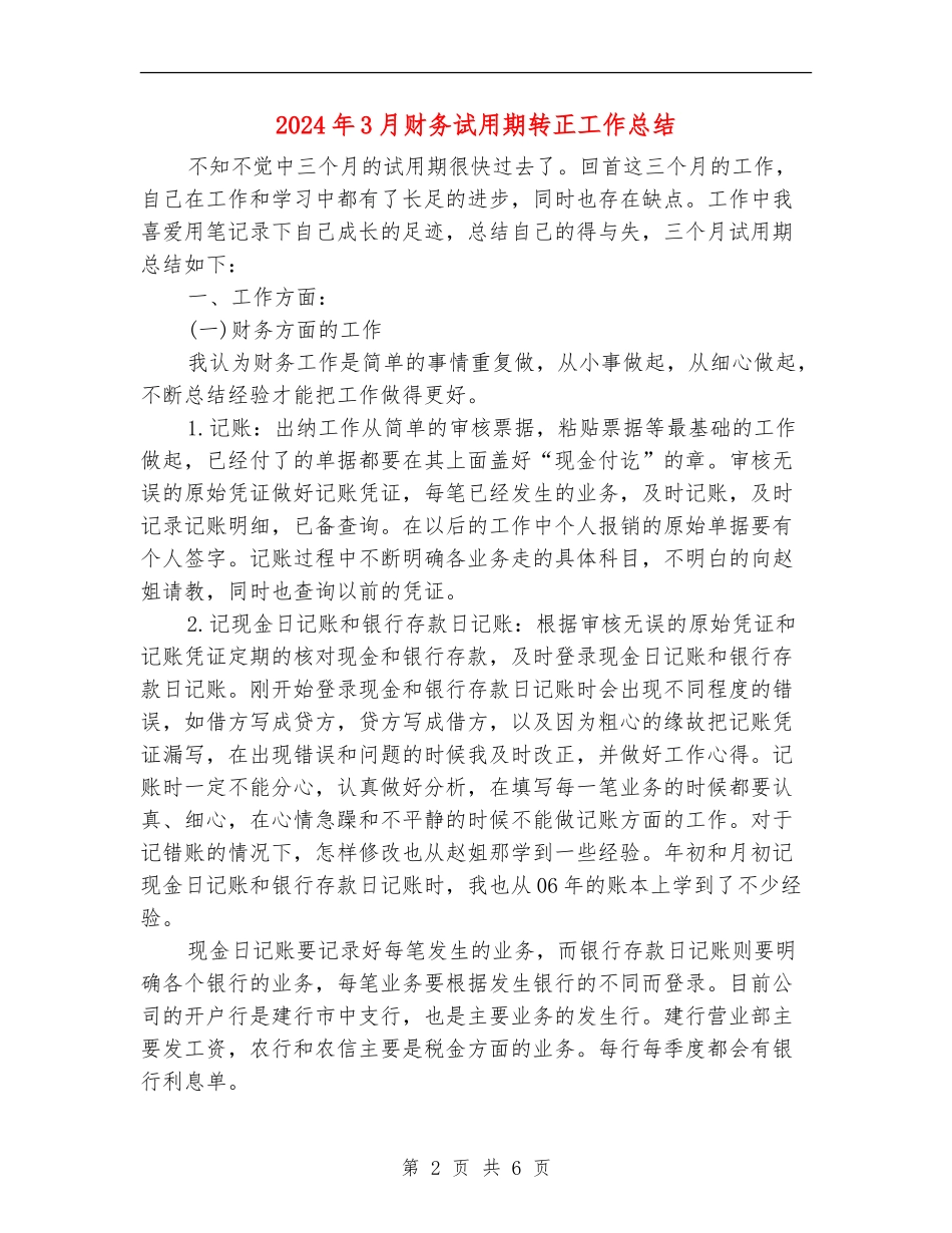 2024年3月财务试用期转正工作总结_第2页