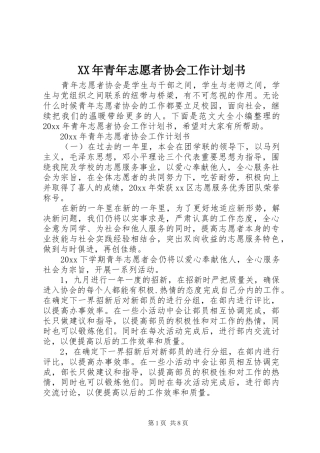 XX年青年志愿者协会工作计划书