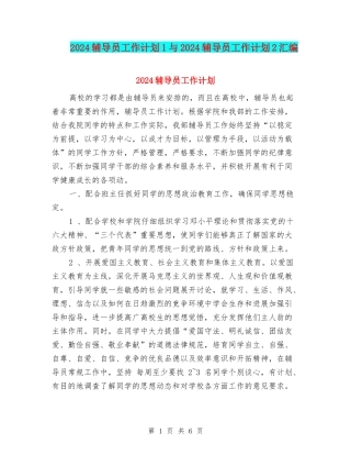 2024辅导员工作计划1与2024辅导员工作计划2汇编