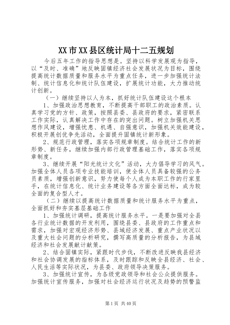 XX市XX县区统计局十二五规划_第1页