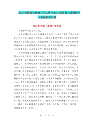 2024护理部干事的工作总结与2024报社员工试用期个人总结范文汇编