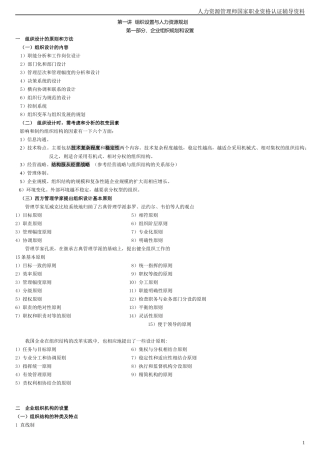 人力资源管理师 第一讲 组织设置与人力资源管理