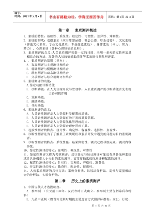 人力资源-202209年7月人员素质测评考试范围