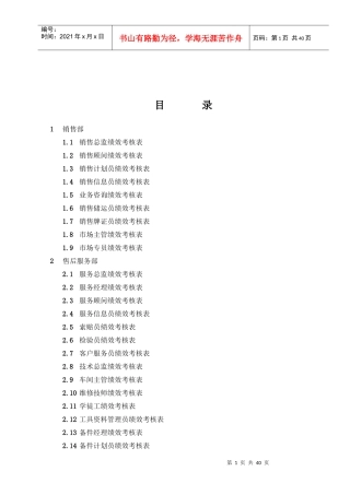 完整4S店各岗位员工绩效考核表