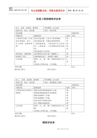 信息工程部绩效评估表