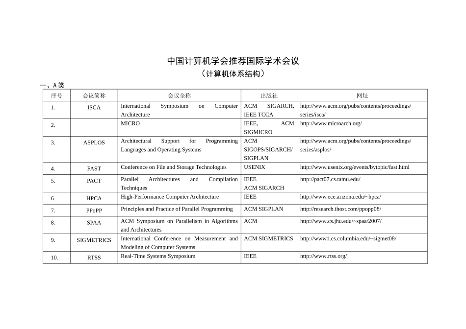 中国计算机学会推荐国际学术刊物与会议 计算机体系结构_第3页