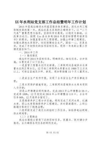 XX年水利站党支部工作总结暨明年工作计划