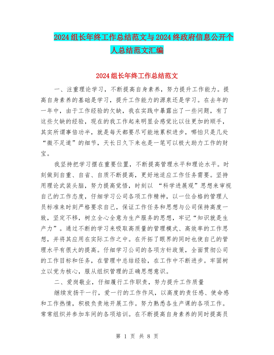 2024组长年终工作总结范文与2024终政府信息公开个人总结范文汇编_第1页