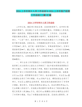 2024上半年审计人员工作总结与2024上半年客户经理工作总结汇编