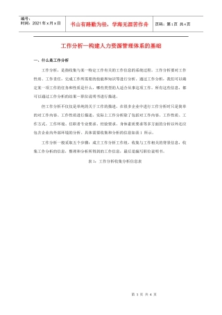 工作分析—构建人力资源管理体系的基础