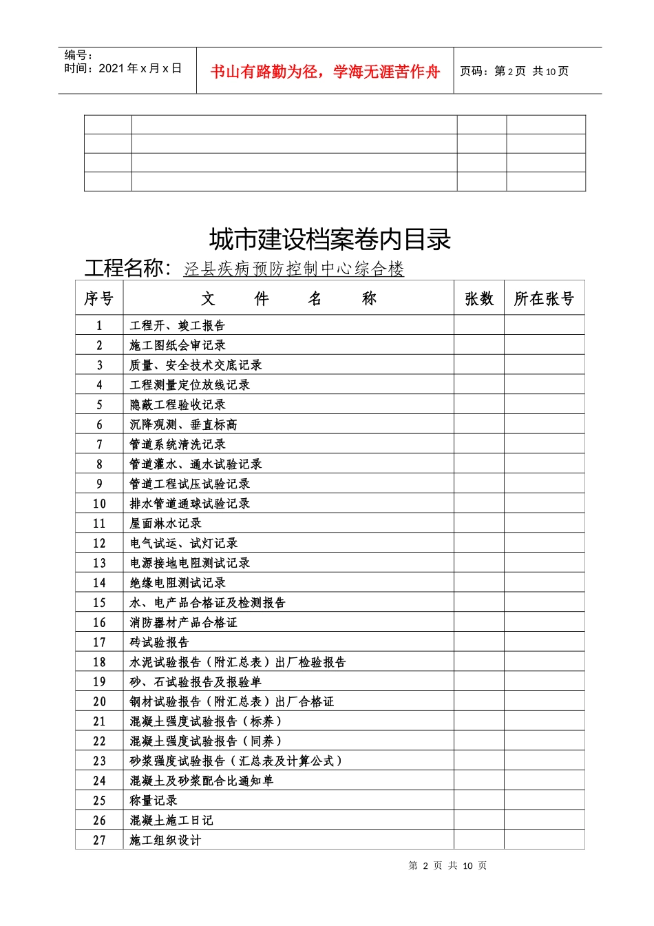 城市建设档案卷内目录(技术)_第2页