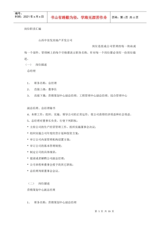 山西某房地产公司岗位职责汇总