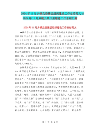 2024年11月乡镇党委基层组织建设工作总结范文与2024年11月乡镇公共卫生服务工作总结汇编