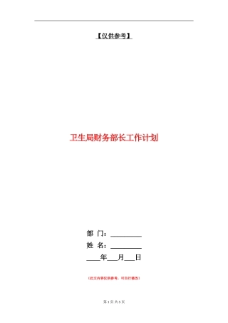 卫生局财务部长工作计划
