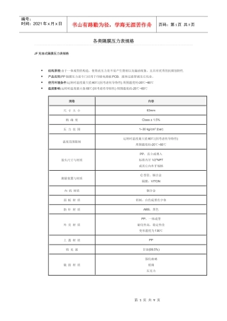 各类隔膜压力表规格
