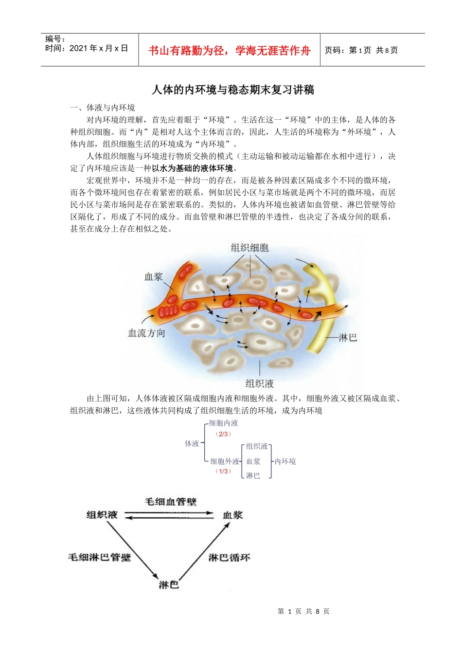 人体的内环境与稳态复习讲稿_第1页