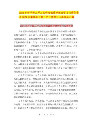 2024乡村干部三严三实和忠诚干净担当学习心得体会与2024乡镇领导干部三严三实学习心得体会汇编