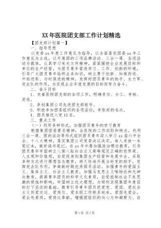 XX年医院团支部工作计划精选