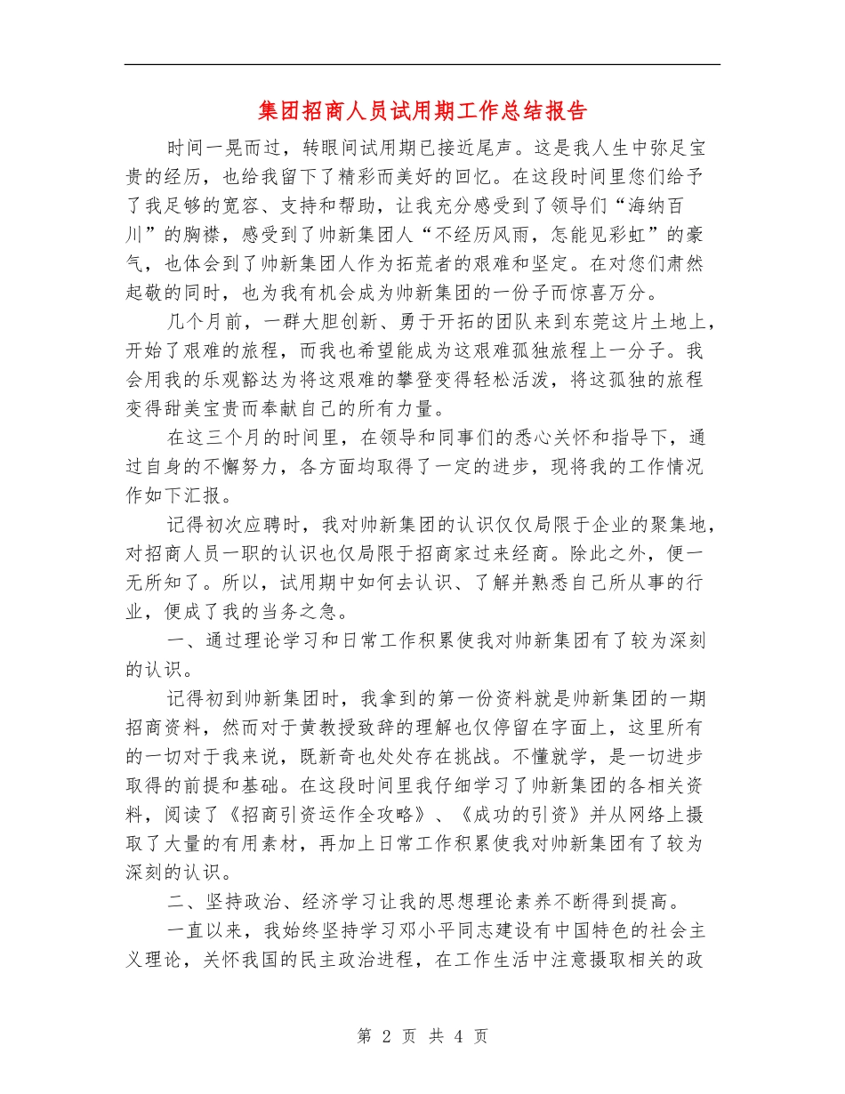 集团招商人员试用期工作总结报告_第2页