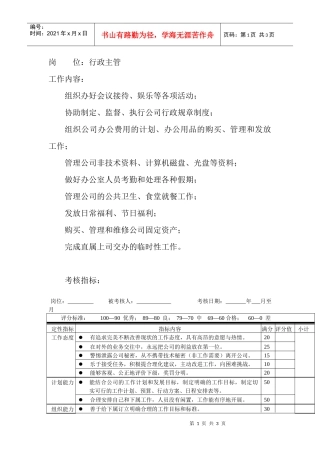 岗位工作内容和年度定性考核指-行政主管