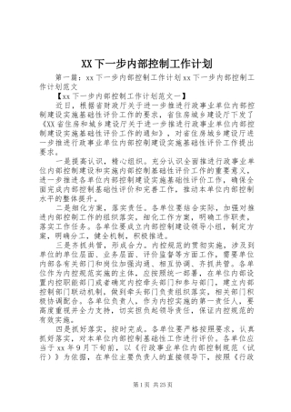 XX下一步内部控制工作计划