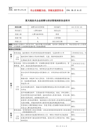 企业招聘与培训管理岗职务说明书