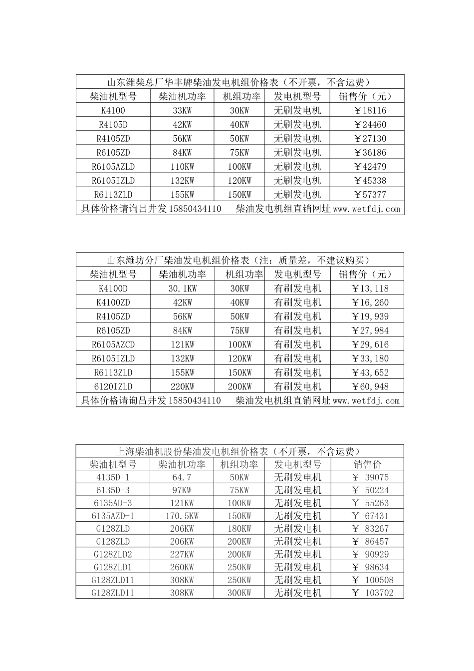 柴油发电机组价格表_第1页