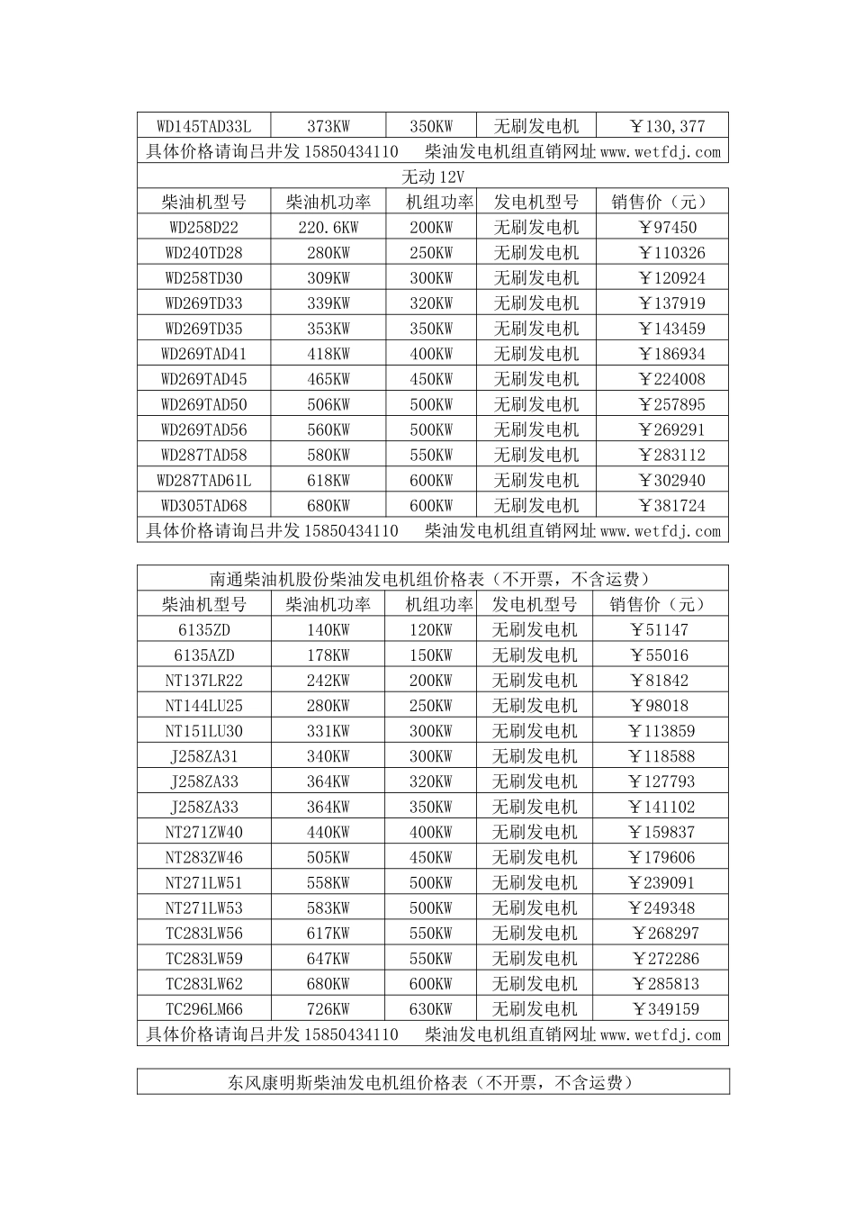 柴油发电机组价格表_第3页