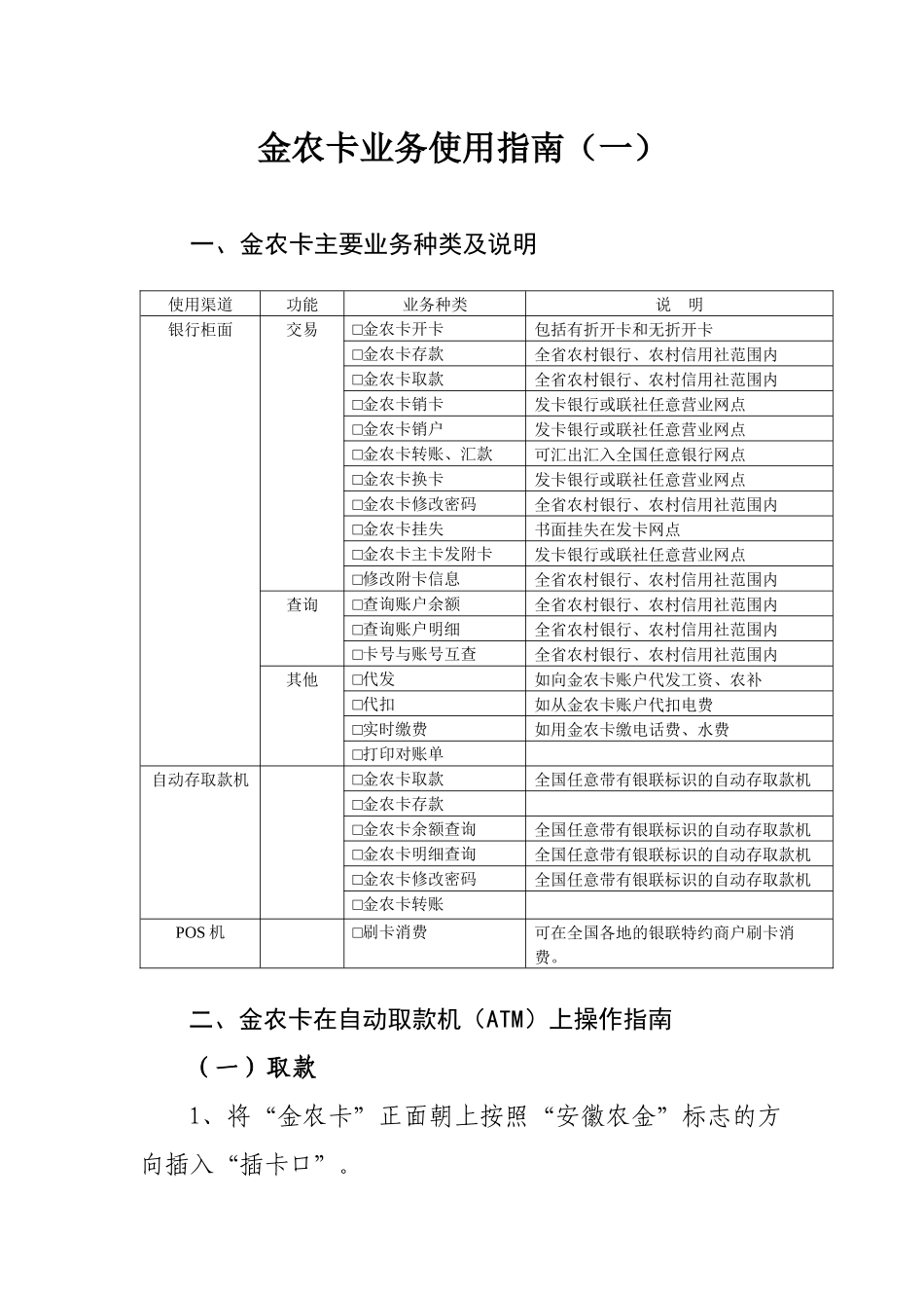 金农卡业务使用指南_第1页