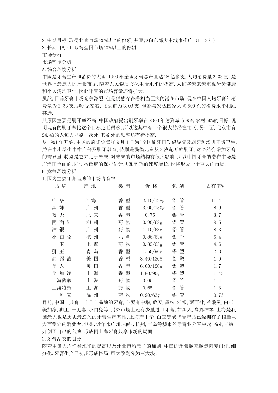 某品牌牙膏大陆市场推广计划书_第2页