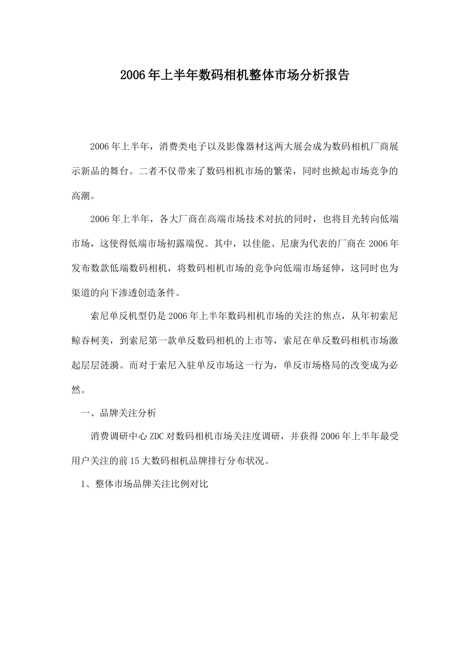 某年上半年数码相机整体市场分析报告_第1页