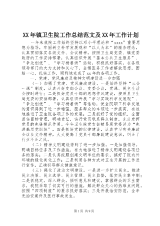 XX年镇卫生院工作总结范文及XX年工作计划
