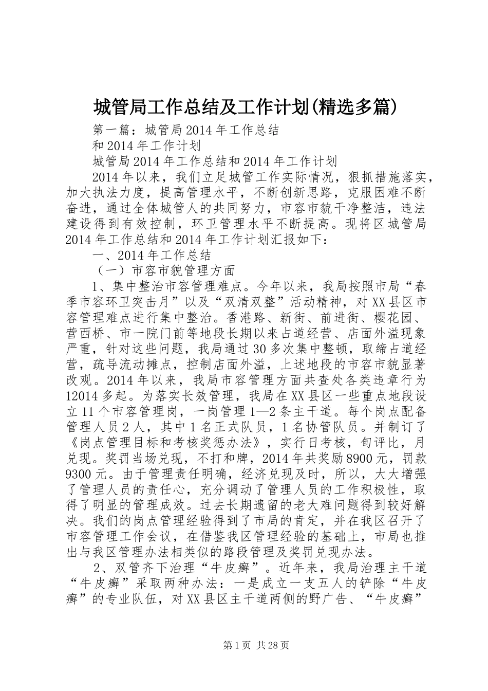 城管局工作总结及工作计划(精选多篇)_第1页