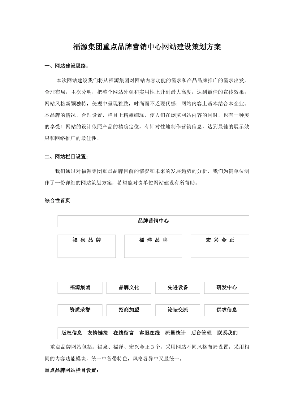 福源集团重点品牌营销中心网站建设策划方案_第1页