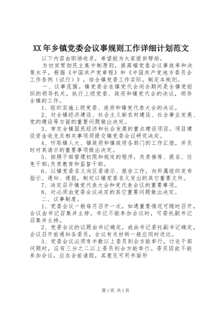 XX年乡镇党委会议事规则工作详细计划范文