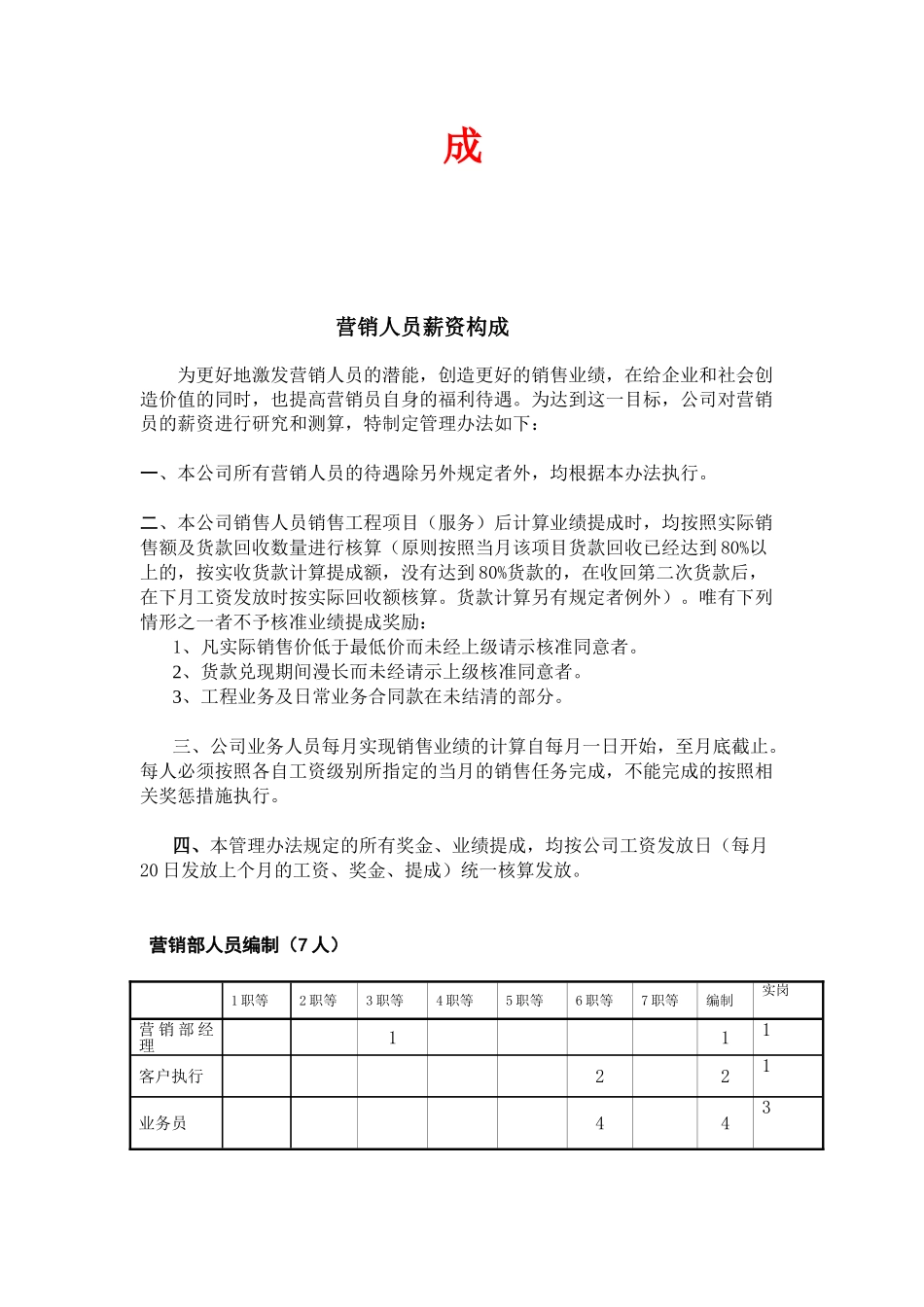 某某广告装饰工程公司营销人员薪资构成_第2页