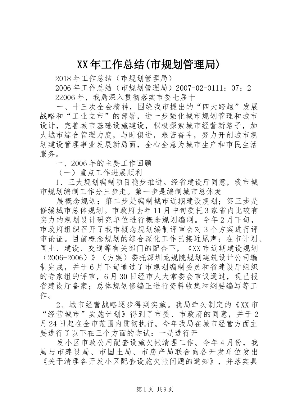 XX年工作总结(市规划管理局)_第1页