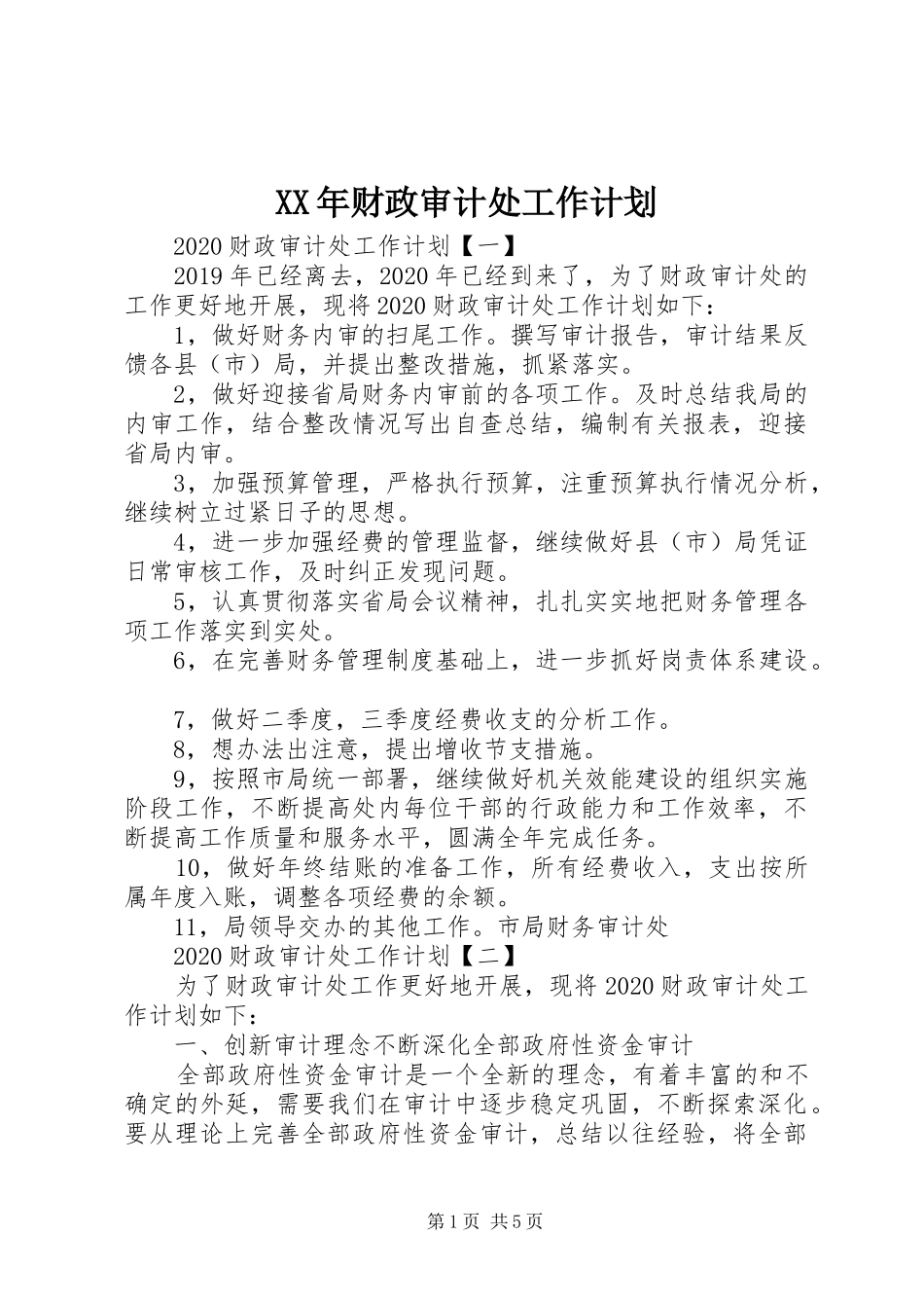 XX年财政审计处工作计划_第1页