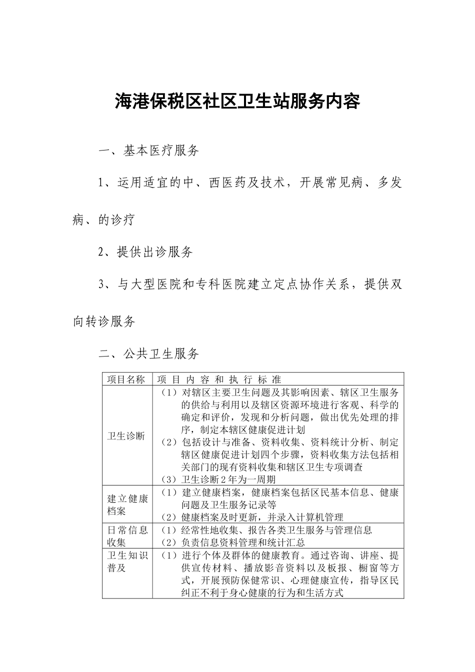海港保税区社区卫生站服务内容_第1页
