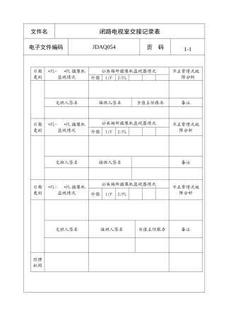 闭路电视室交接记录表