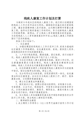 残疾人康复工作计划及打算