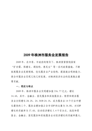 某年株洲市服务业发展报告